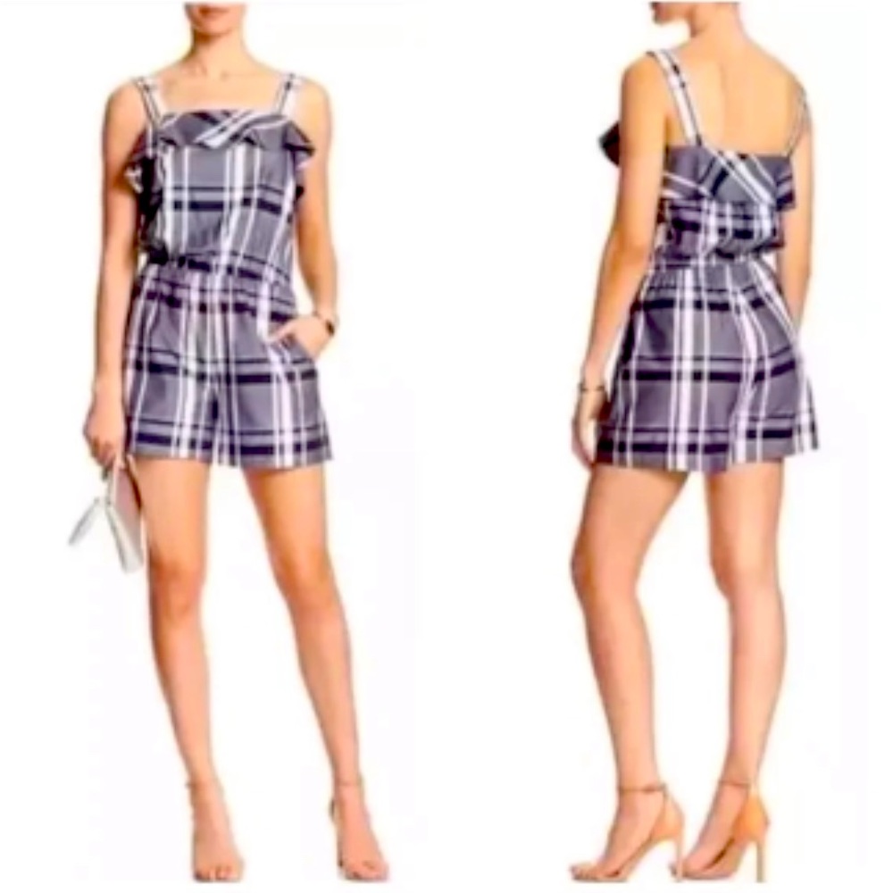 Banana Republic Plaid Blue Ruffle Romper